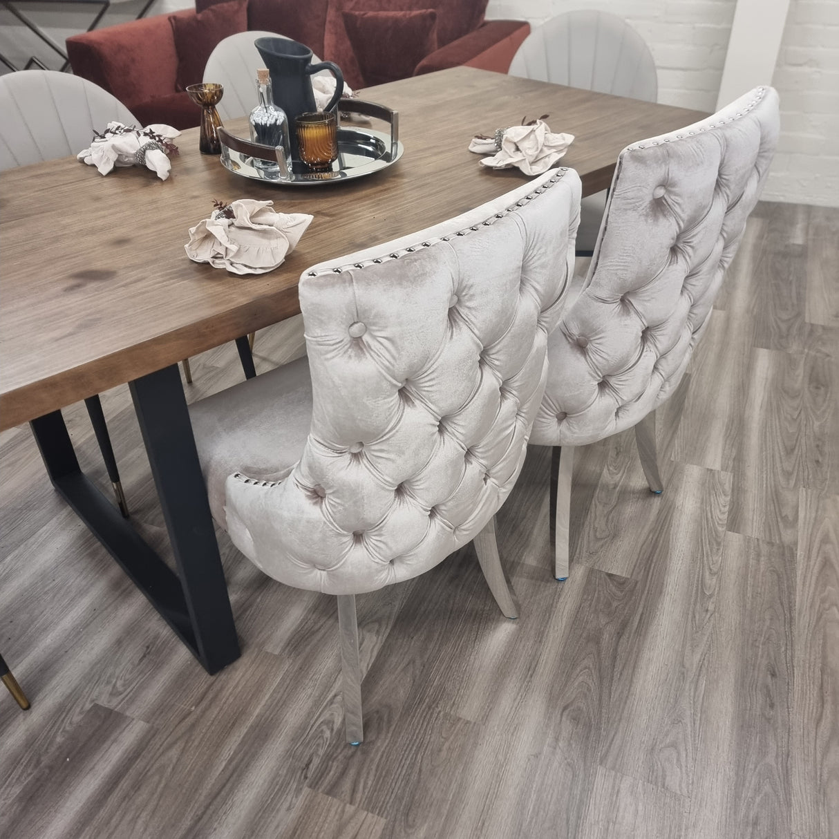 Freya Dining Table 1.8m (Dark Pine) + Kensington Chairs