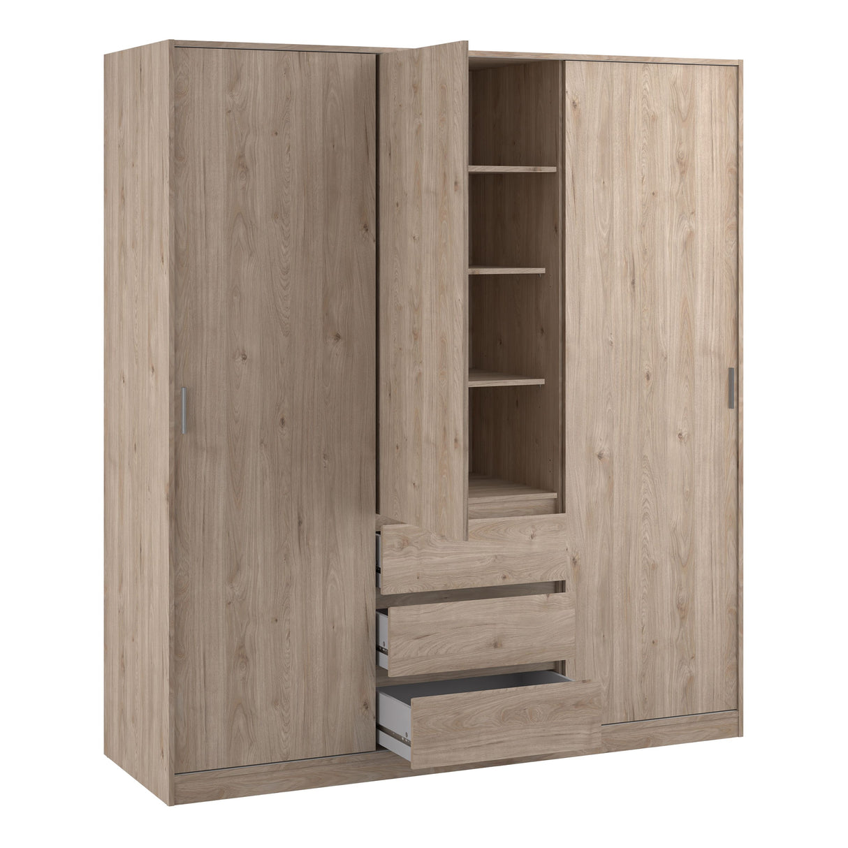 Naida Sliding Wardrobe In Jackson Hickory Oak - 2 Sliding Doors 1 Door 3 Drawers