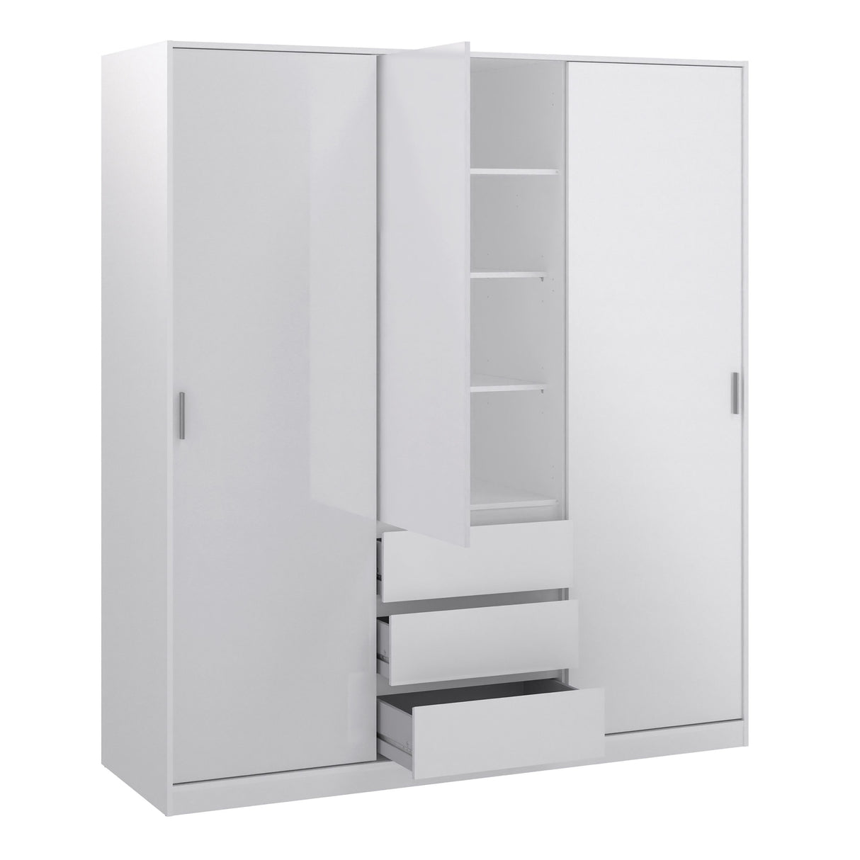 Naida Sliding Wardrobe In White High Gloss - 2 Sliding Doors 1 Door 3 Drawers
