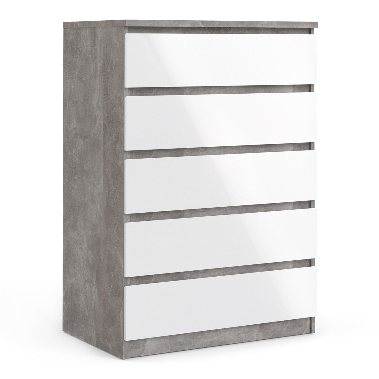Naida Chest Of 5 Drawers In Concrete Grey And White High Gloss