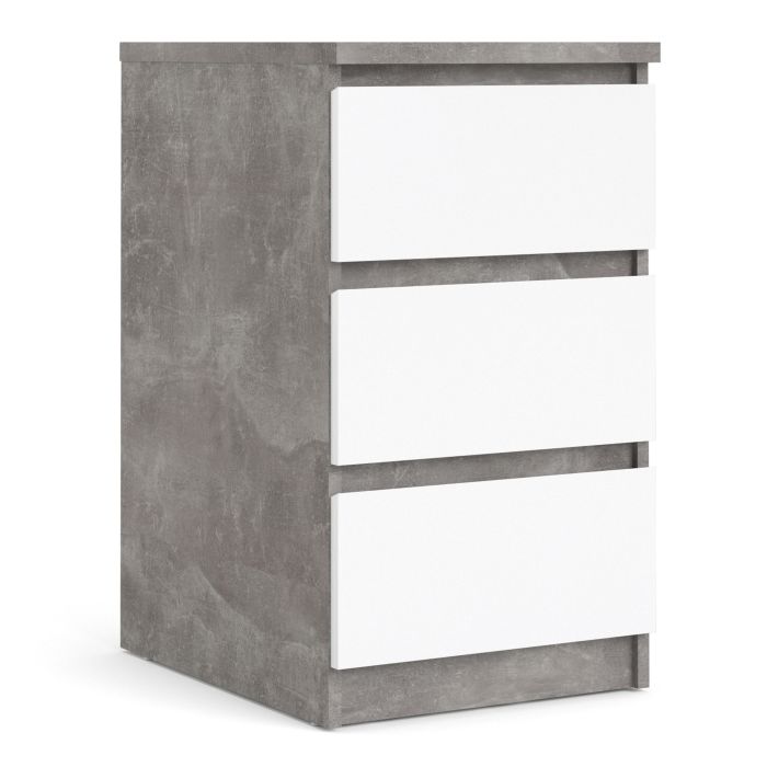Naida Bedside With 3 Drawers In Concrete Grey And White High Gloss