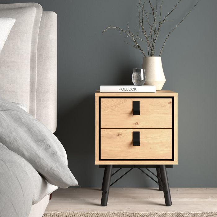 Rye Bedside With 2 Drawers In Jackson Hickory Oak
