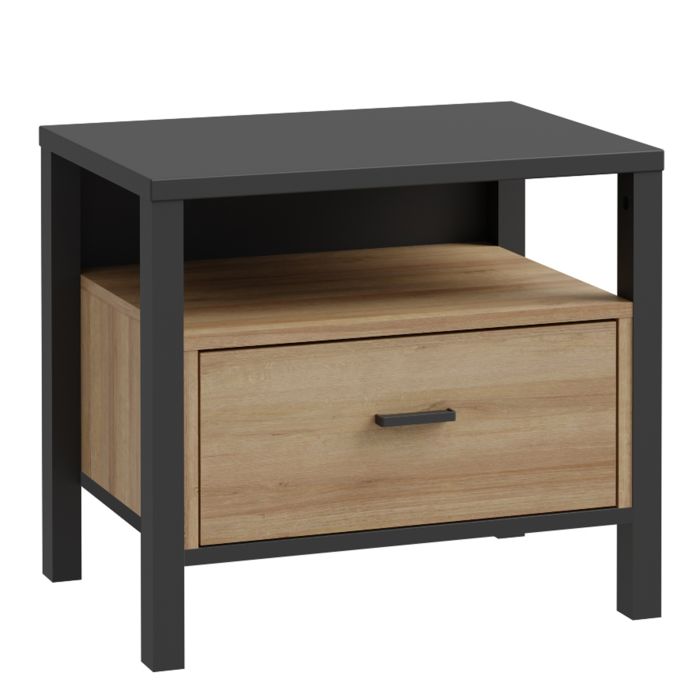 Liberty Bedside Table With 1 Drawer In Matt Black/Riveria Oak
