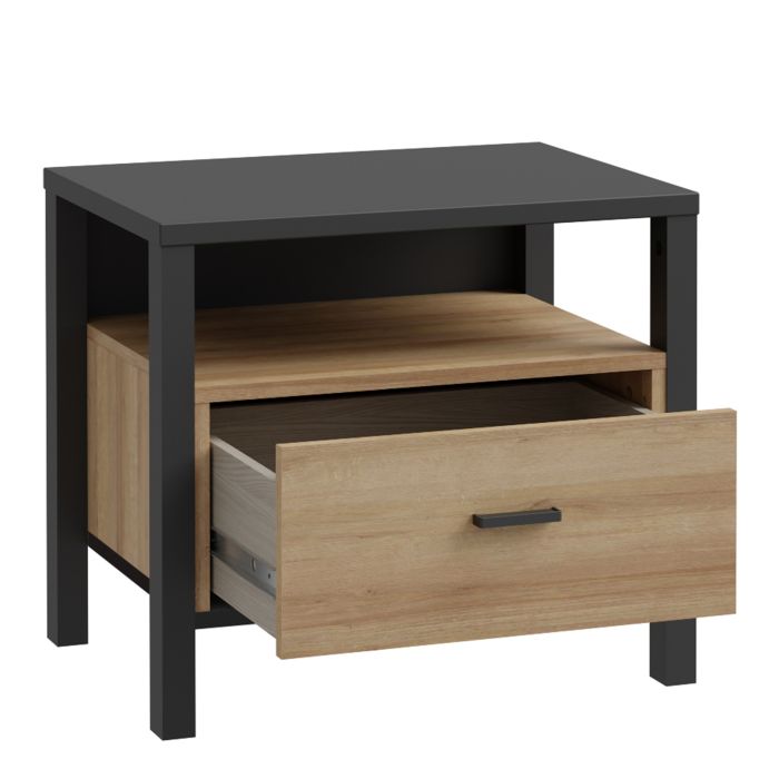 Liberty Bedside Table With 1 Drawer In Matt Black/Riveria Oak