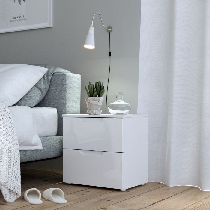 Sian Bedside With 2 Drawers In White High Gloss