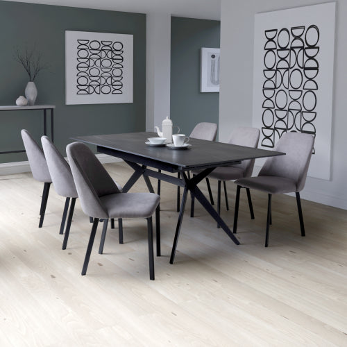 Rocco Black Extendable Sintered Stone Dining Table (1.4m/1.8M) + Linden Chairs