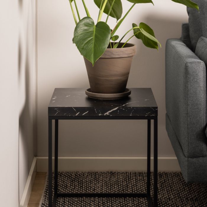 Black marble effect side table