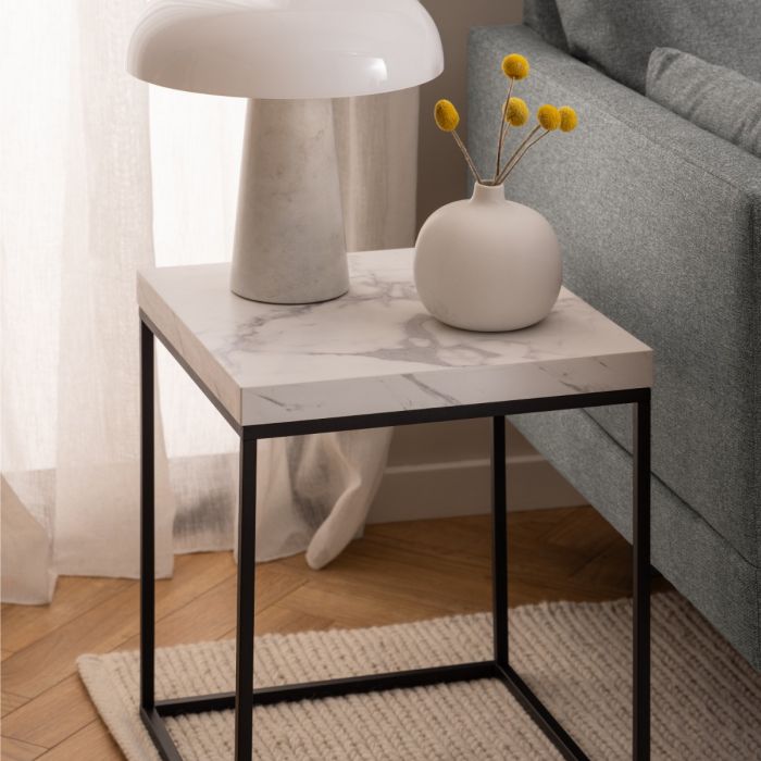 White marble effect side table