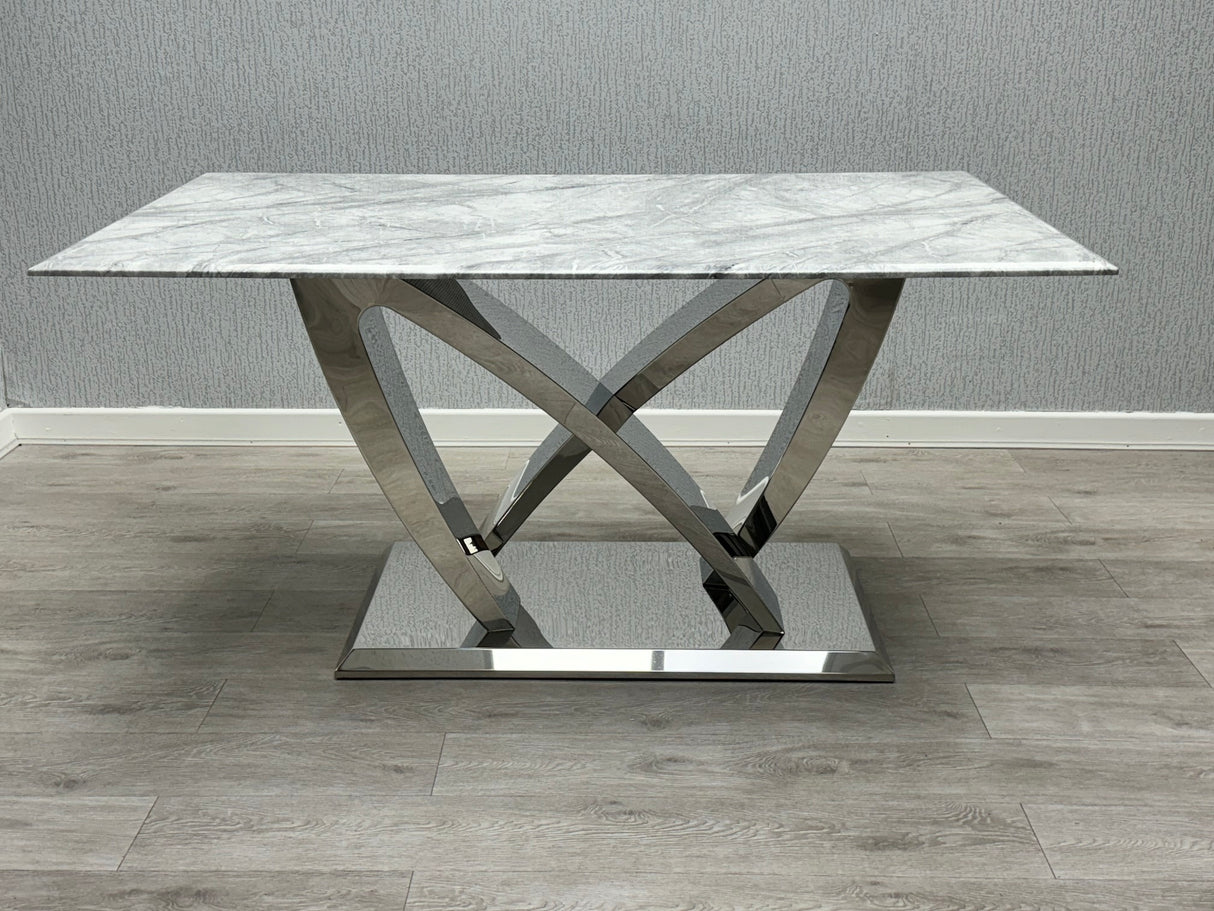 marble dining table with light grey marble top. available in 2 sizes - 160cm or 180cm.