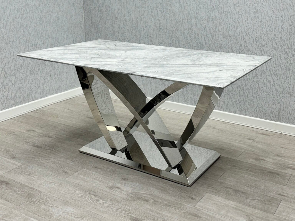 marble dining table with light grey marble top. available in 2 sizes - 160cm or 180cm.