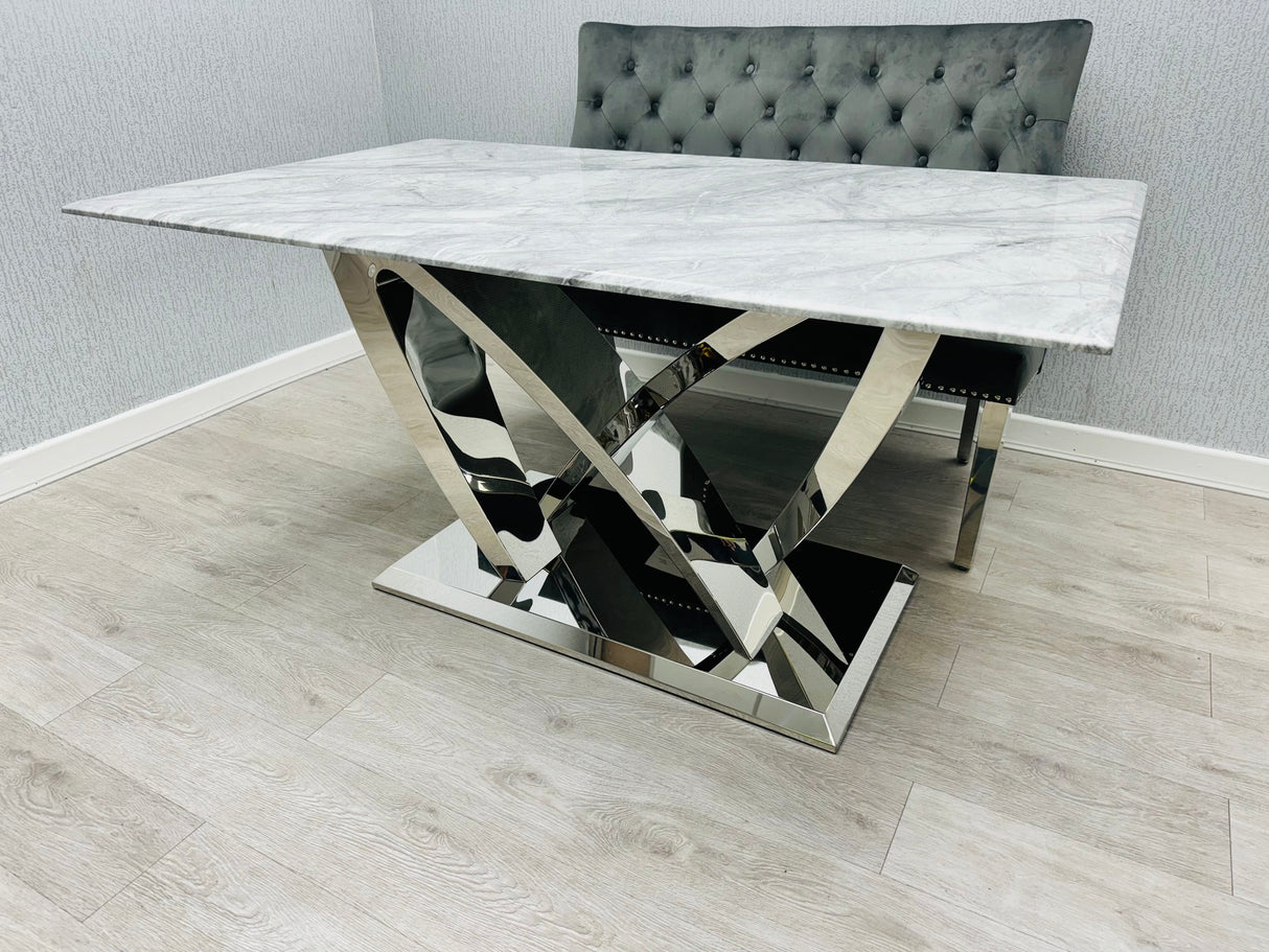 marble dining table with light grey marble top. available in 2 sizes - 160cm or 180cm.