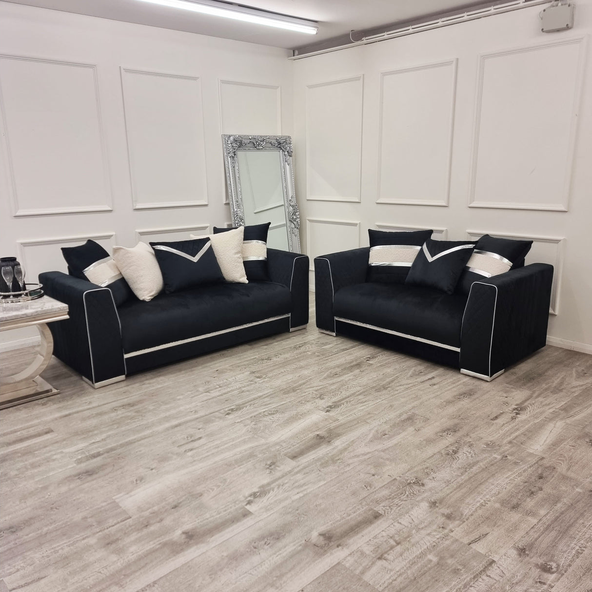 Empire 3 & 2 Seater Sofa Set - Black & Silver