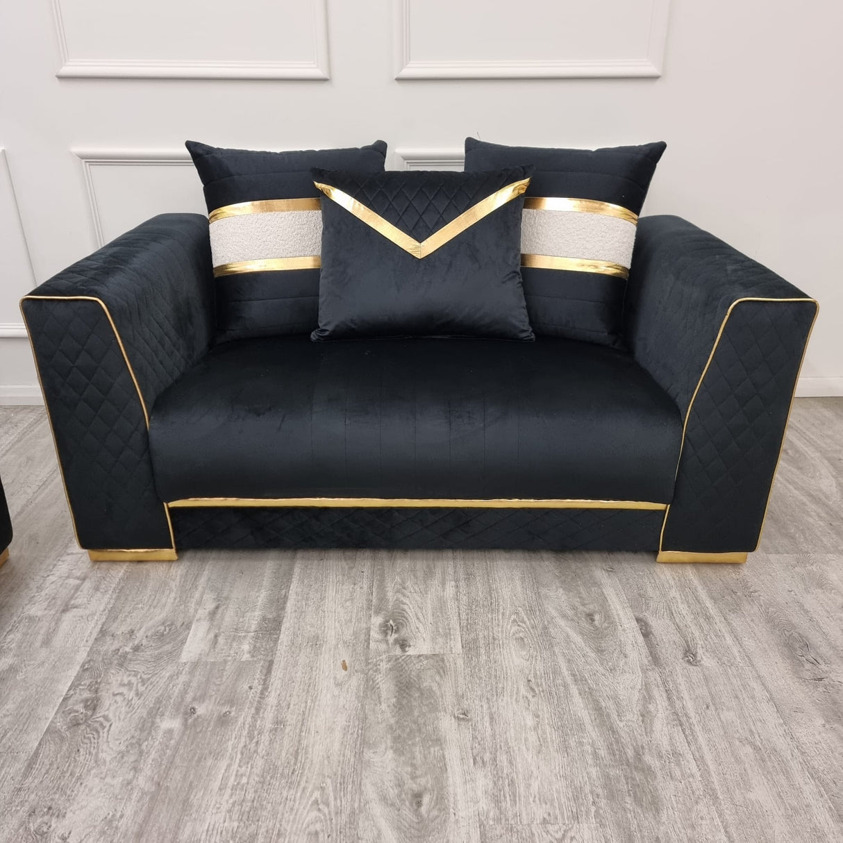 Empire 3 & 2 Seater Sofa Set - Black & Gold
