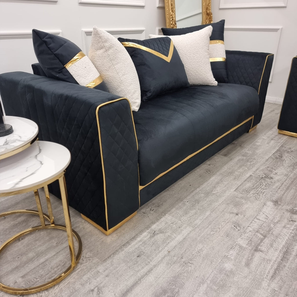 Empire 3 & 2 Seater Sofa Set - Black & Gold