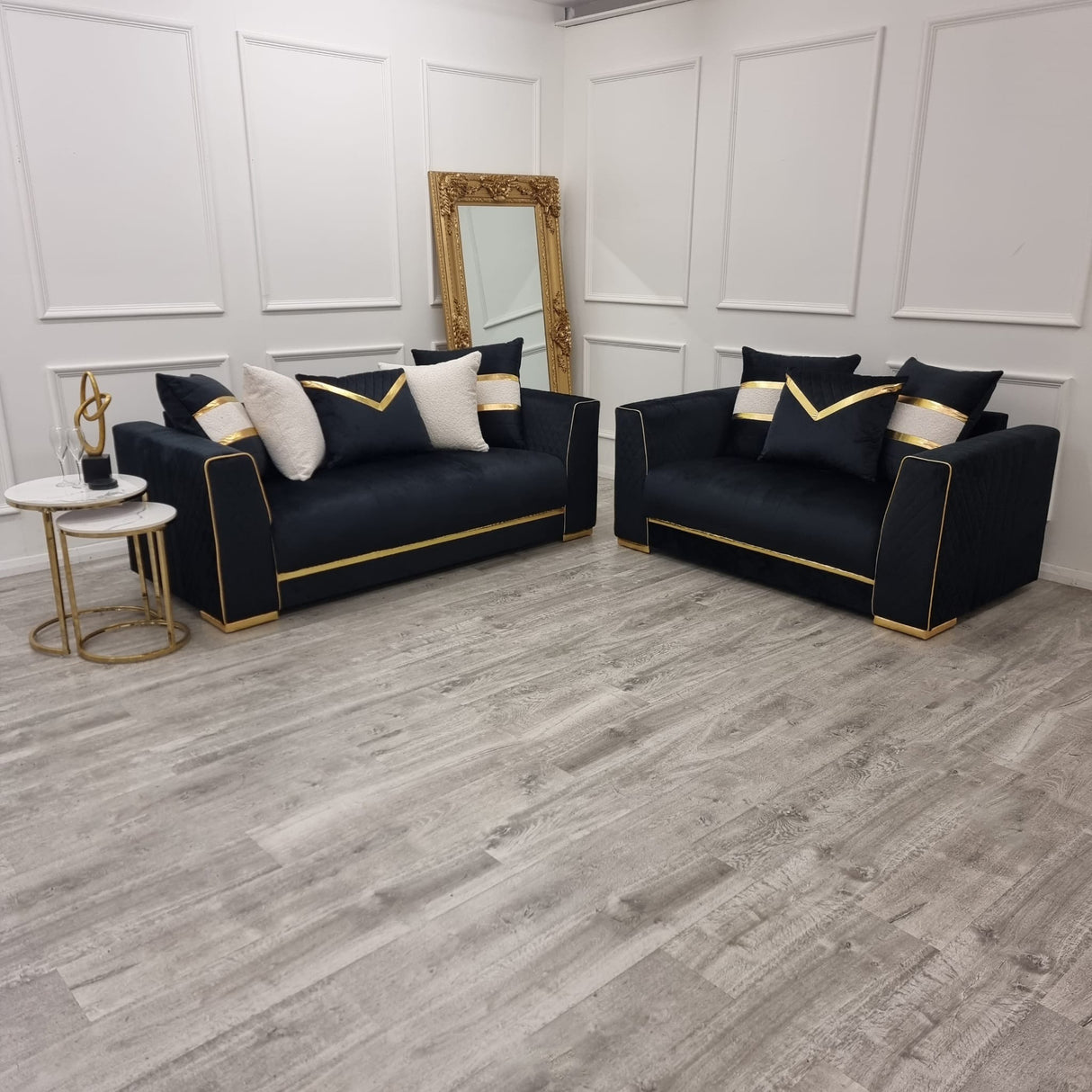 Empire 3 & 2 Seater Sofa Set - Black & Gold