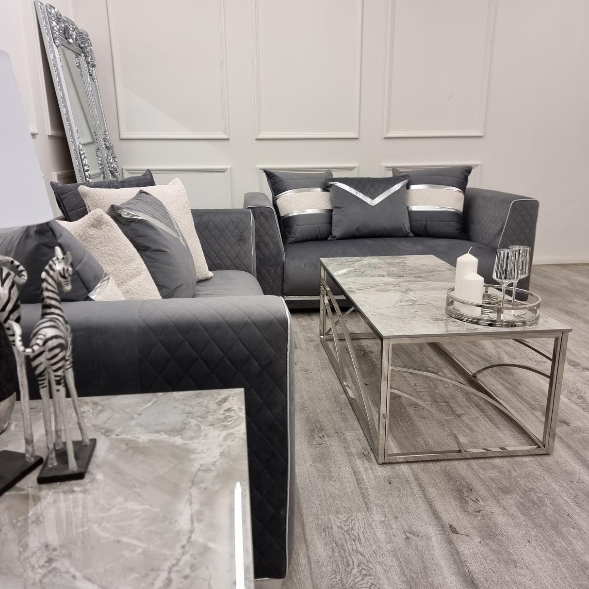 Empire 3 & 2 Seater Sofa Set - Grey & Silver