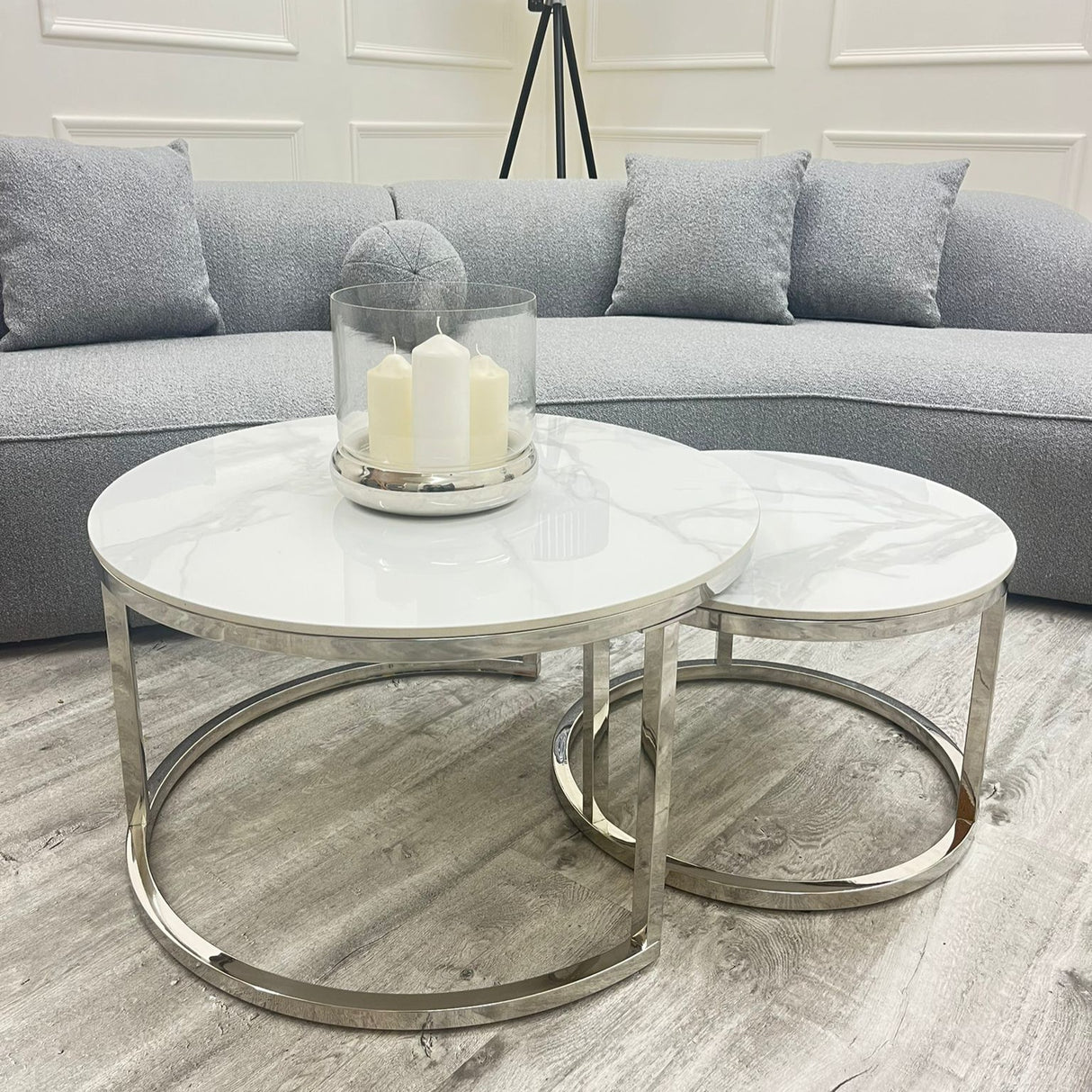 Cato Set Of 2 Round Silver Coffee Tables
