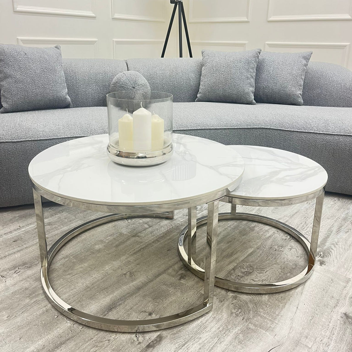 Cato Set Of 2 Round Silver Coffee Tables Lux Interiors