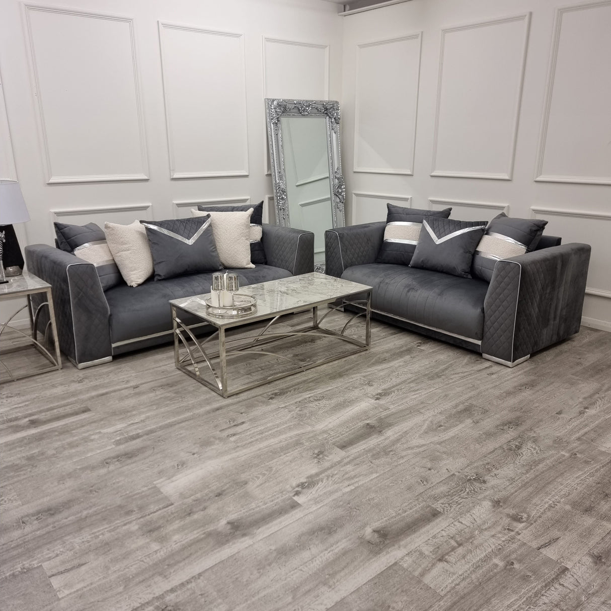 Empire 3 & 2 Seater Sofa Set - Grey & Silver