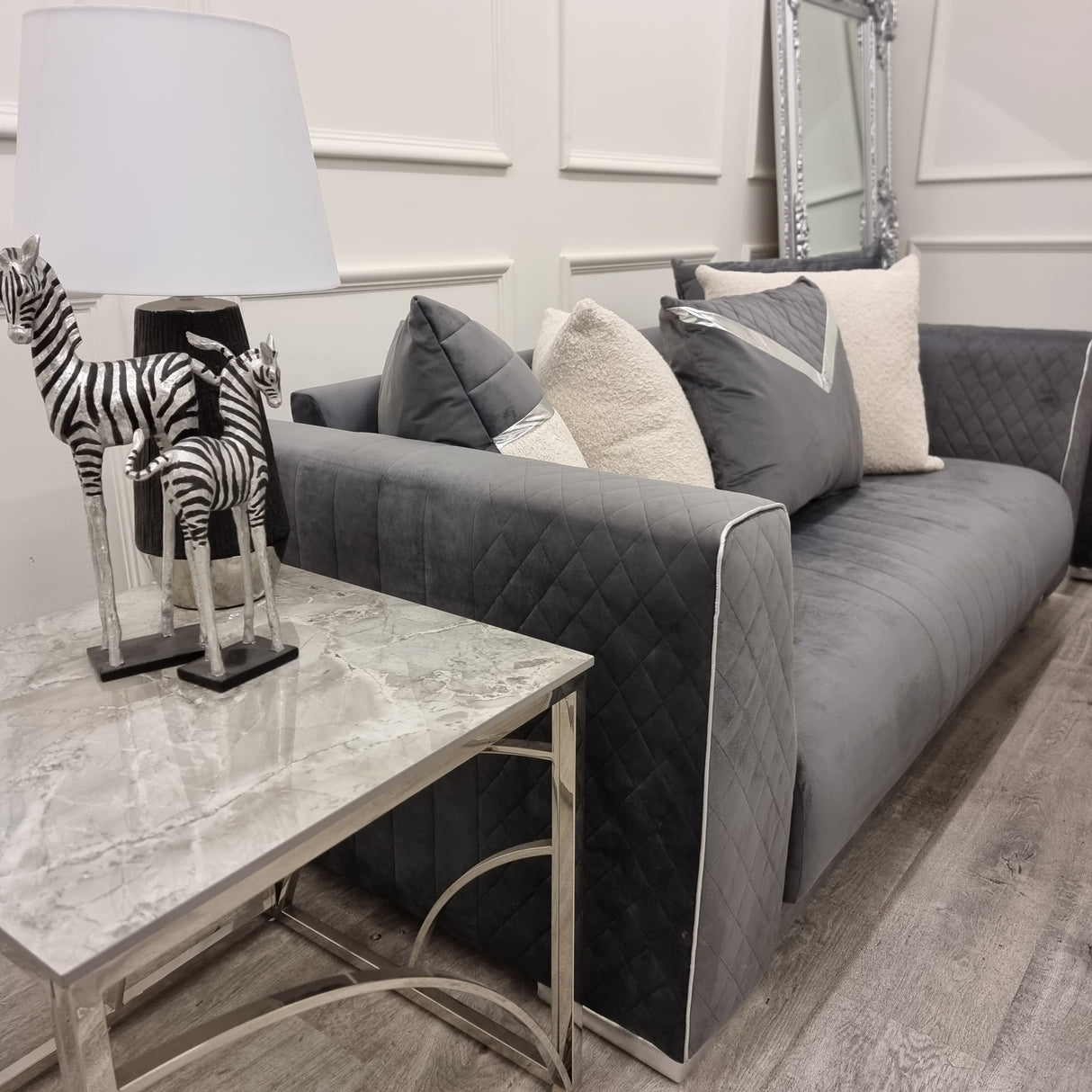 Empire 3 & 2 Seater Sofa Set - Grey & Silver