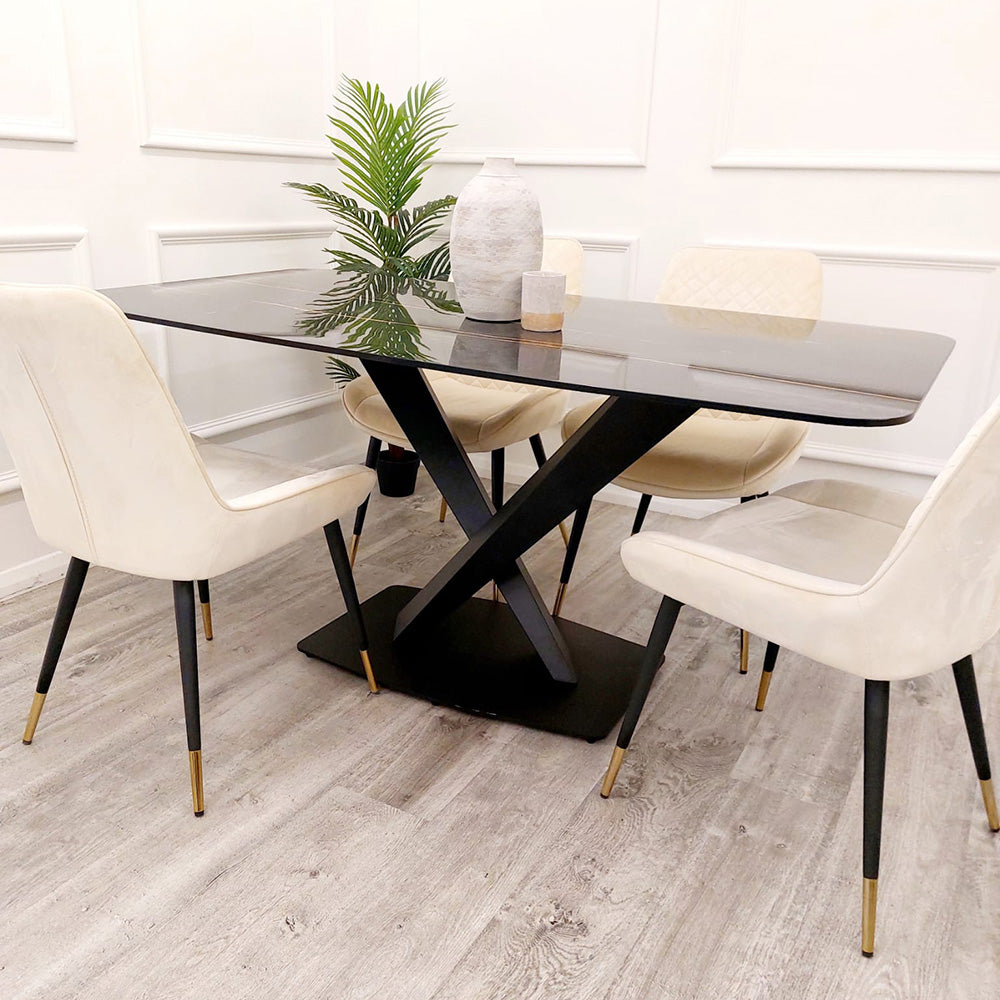 Apollo Dining Table 1.6m With Black Sintered Stone Top