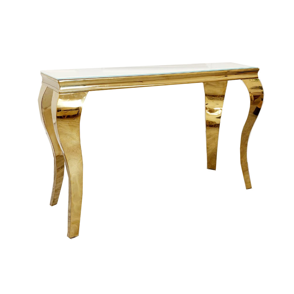Louis Gold Console Table with White Glass Top 1.4m