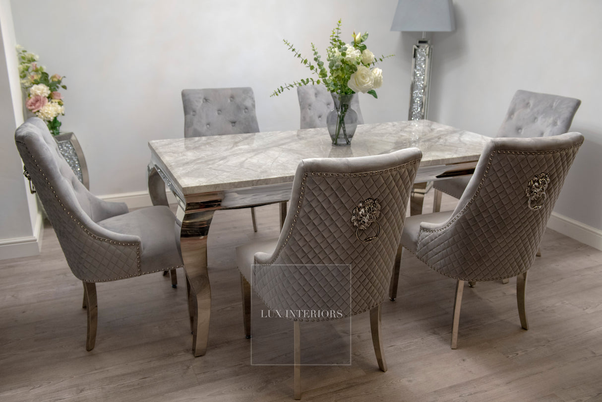 Louis Dining Table + Monaco Chairs (Light Grey)