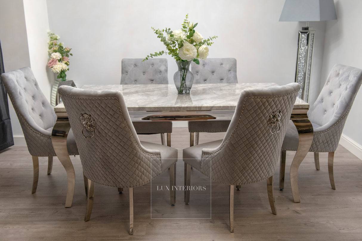 Louis Dining Table + Monaco Chairs (Light Grey)