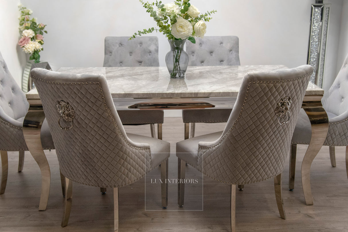 Louis Dining Table + Monaco Chairs (Light Grey)