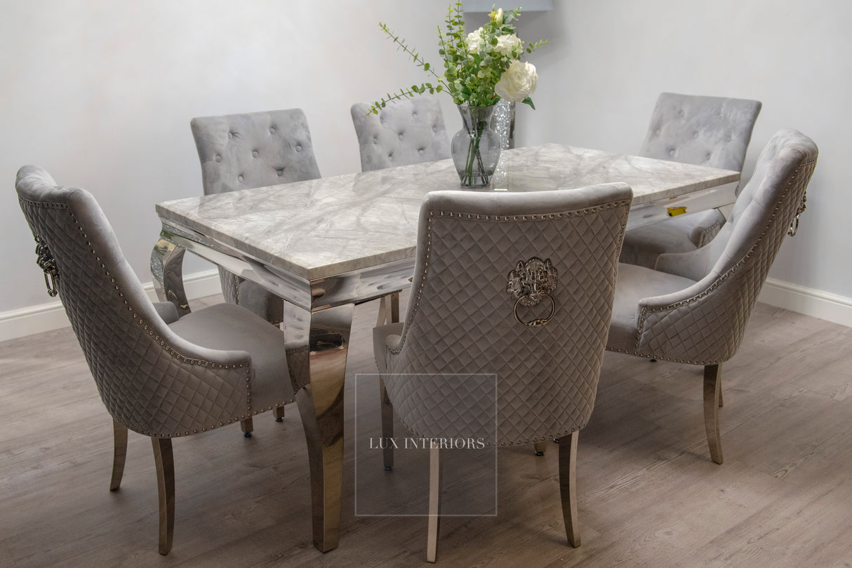 Louis Dining Table + Monaco Chairs (Light Grey)