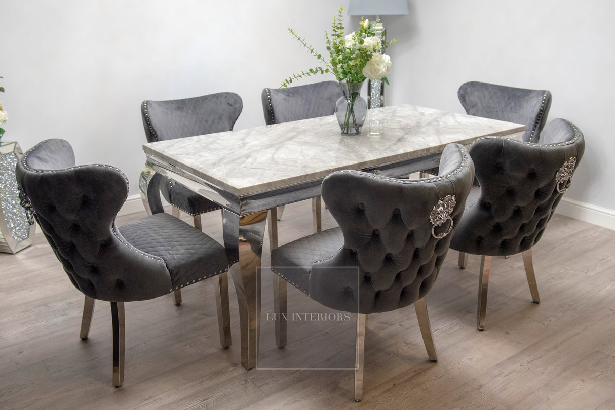 Louis Dining Table + Knightsbridge Chairs (Dark Grey)