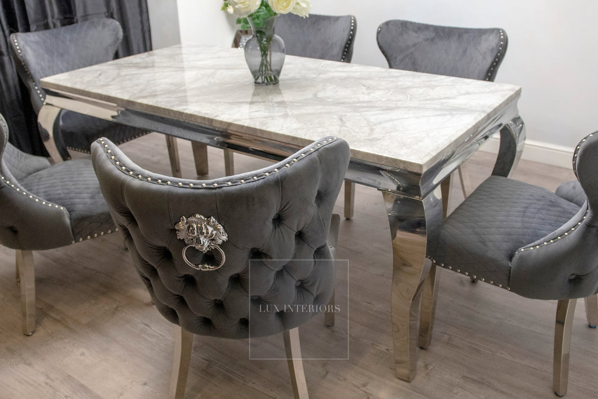 Louis Dining Table + Knightsbridge Chairs (Dark Grey)