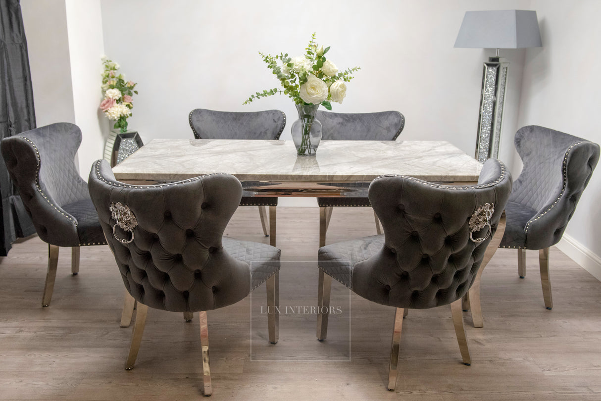 Louis Dining Table + Knightsbridge Chairs (Dark Grey)