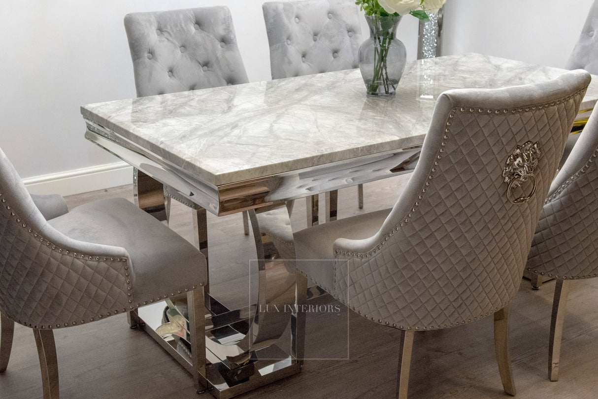 Arianna Dining Table + Monaco Chairs (Light Grey)
