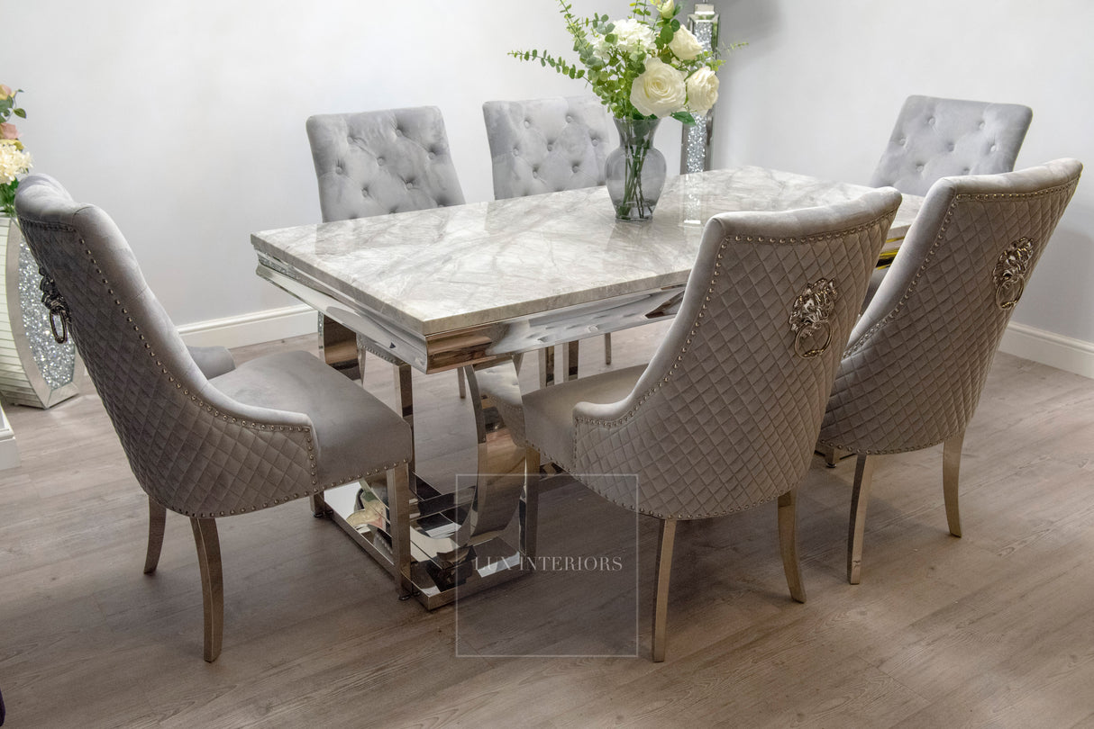 Arianna Dining Table + Monaco Chairs (Light Grey)