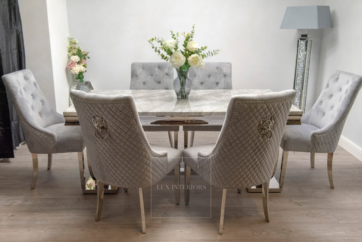 Arianna Dining Table + Monaco Chairs (Light Grey)