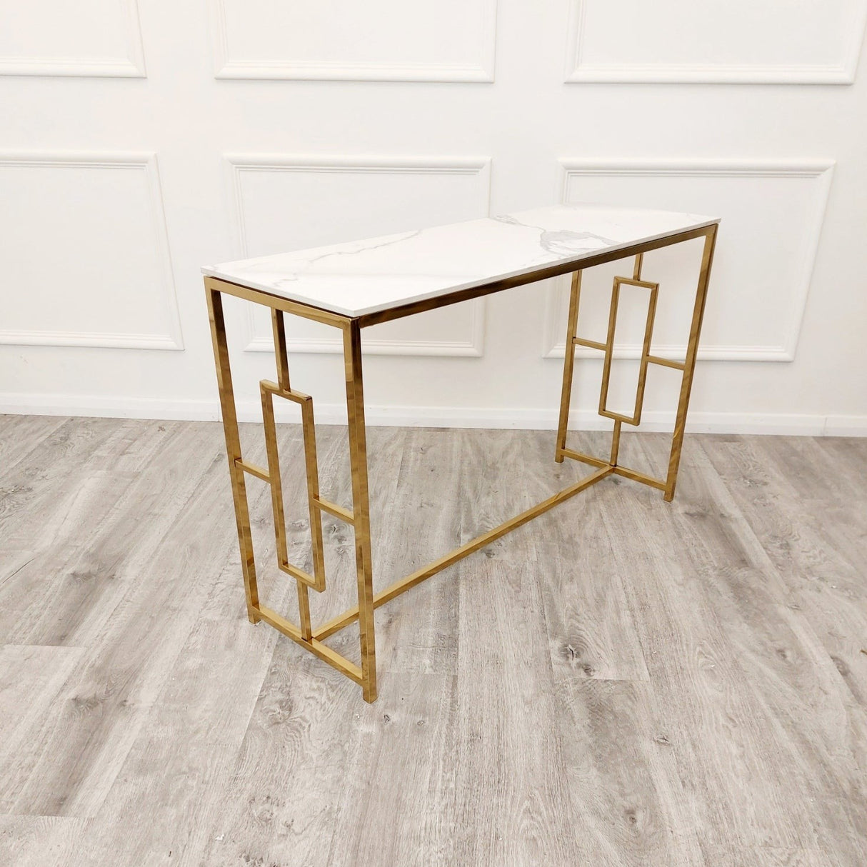 Geo Gold Console Table With Sintered Stone Top