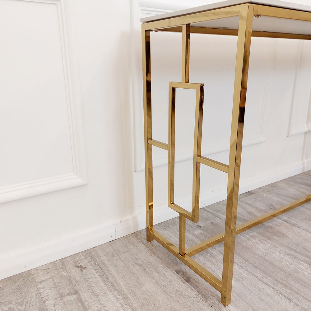 Geo Gold Console Table With Sintered Stone Top