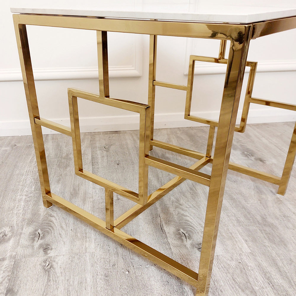 Geo Gold Side Table With Sintered Stone Top
