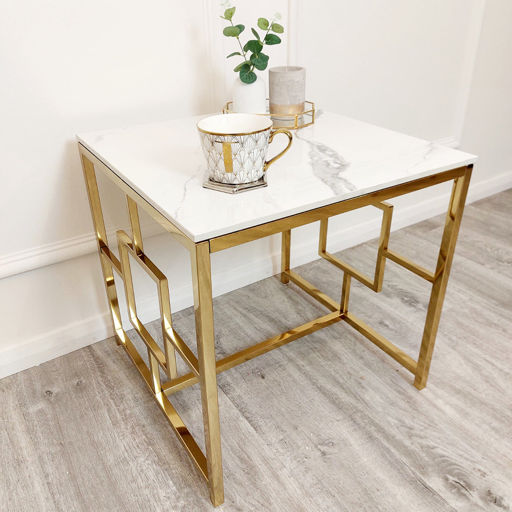 Geo Gold Side Table With Sintered Stone Top