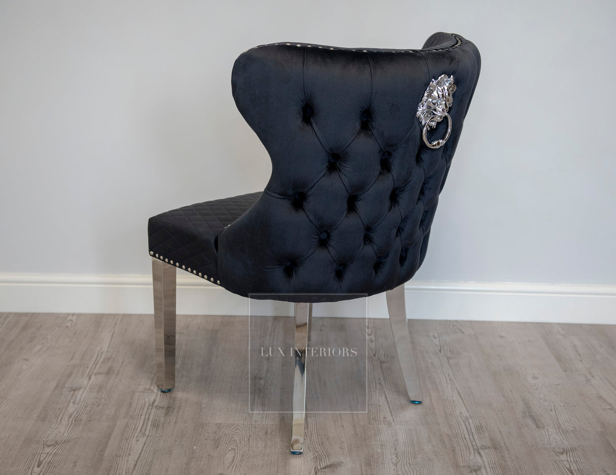 Knightsbridge Lion Knocker Velvet Dining Chair - Black