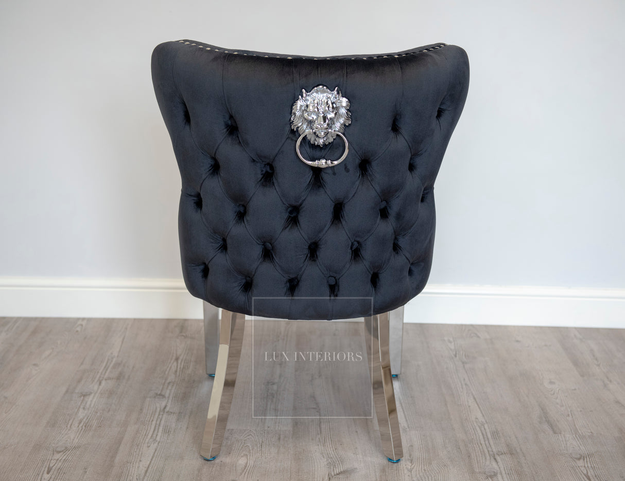 Knightsbridge Lion Knocker Velvet Dining Chair - Black