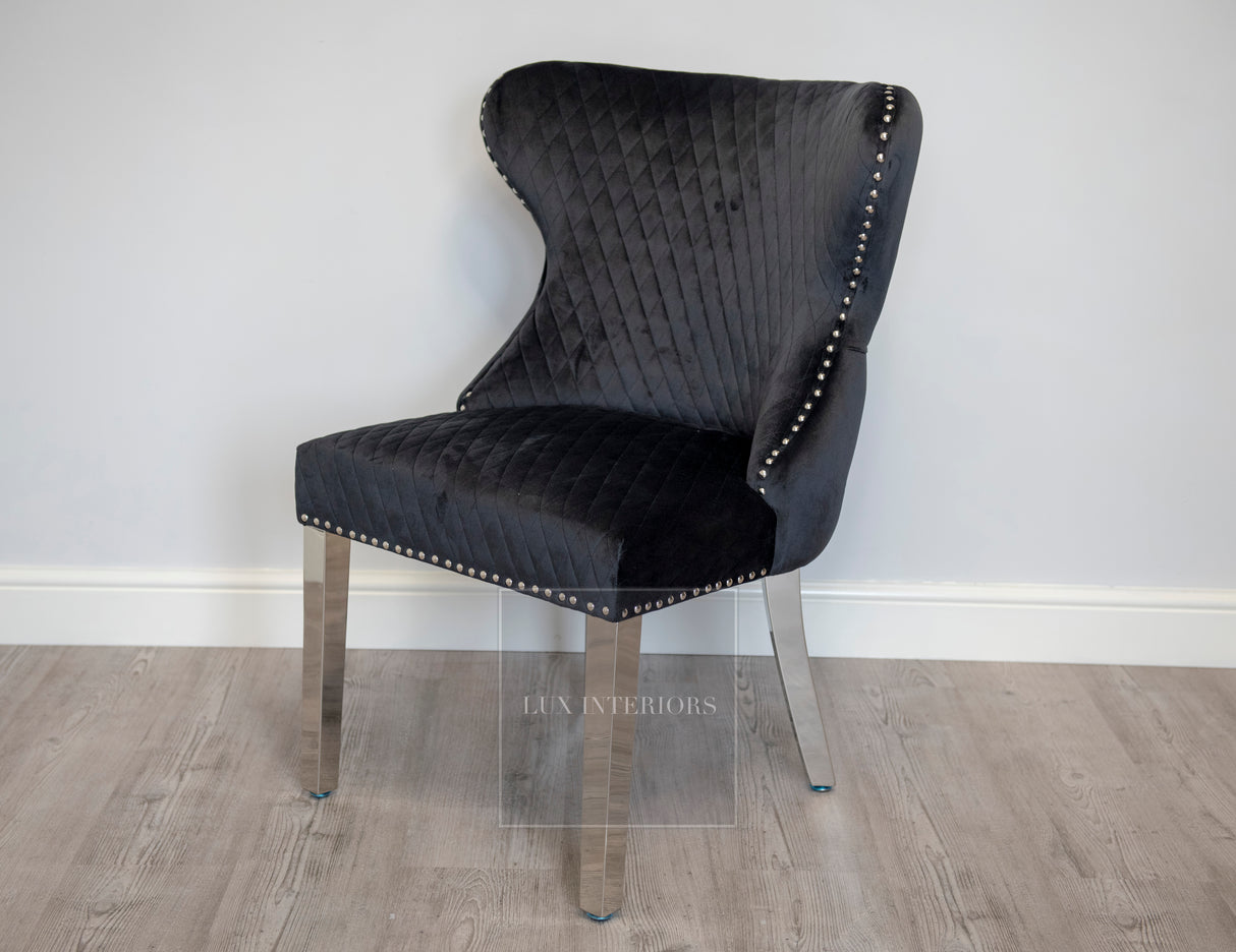 Knightsbridge Lion Knocker Velvet Dining Chair - Black