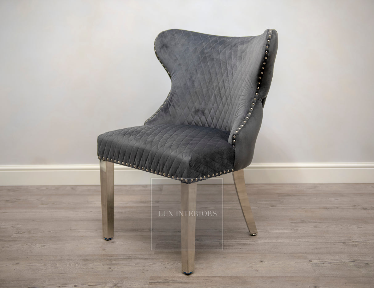 Knightsbridge Lion Knocker Velvet Dining Chair-Dark Grey