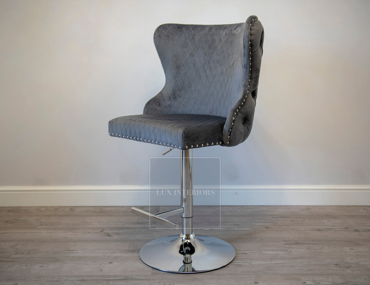 Knightsbridge Lion Knocker Velvet Swivel Bar Stool-Dark Grey