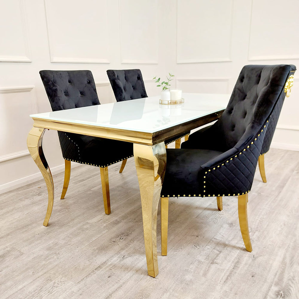 Louis Dining Table Gold with White Glass Top