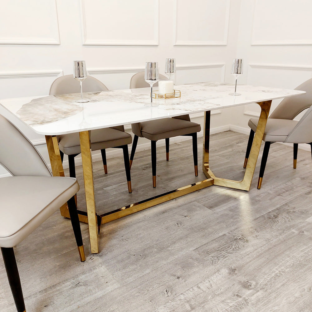 Lucien 1.8m Gold Dining Table + Astra Chairs