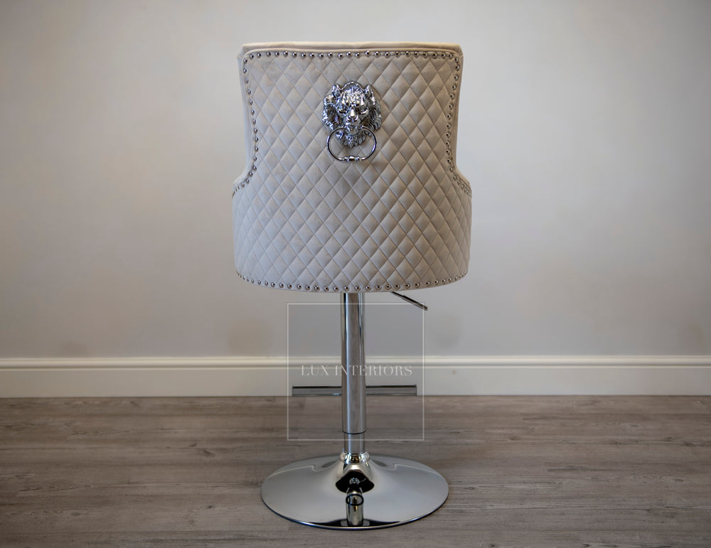 Monaco Lion Knocker Velvet Swivel Bar Stool - Cream