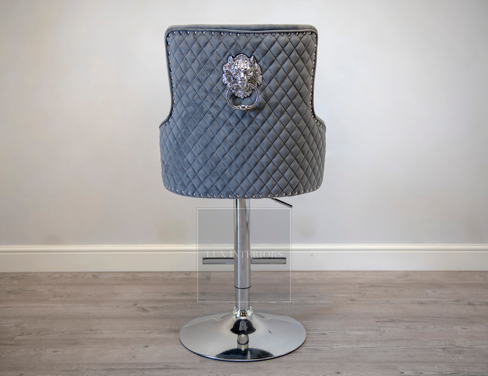 Monaco Lion Knocker Velvet Swivel Bar Stool - Dark Grey