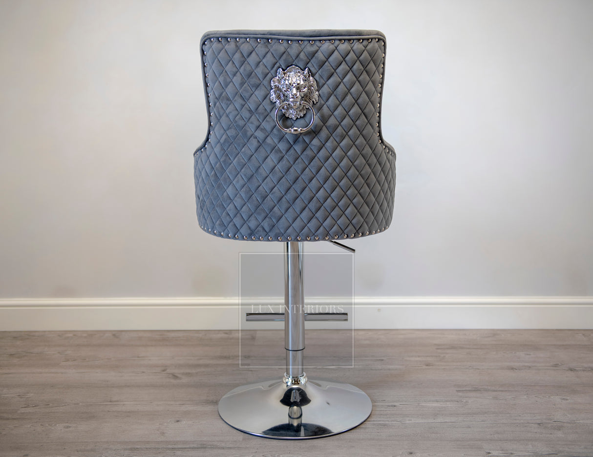Monaco Lion Knocker Velvet Swivel Bar Stool - Dark Grey